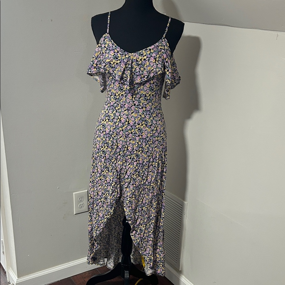 Rewind High Low Floral Dress in Purple and Yellow
